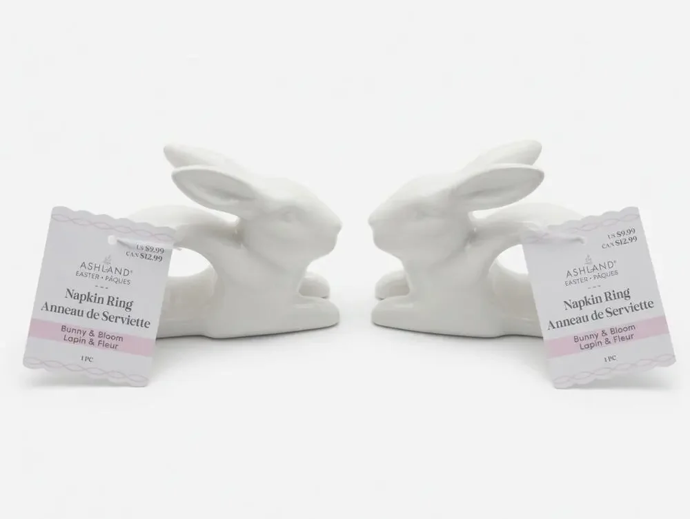 Pair of Ashland White Ceramic Bunny Napkin Rings
